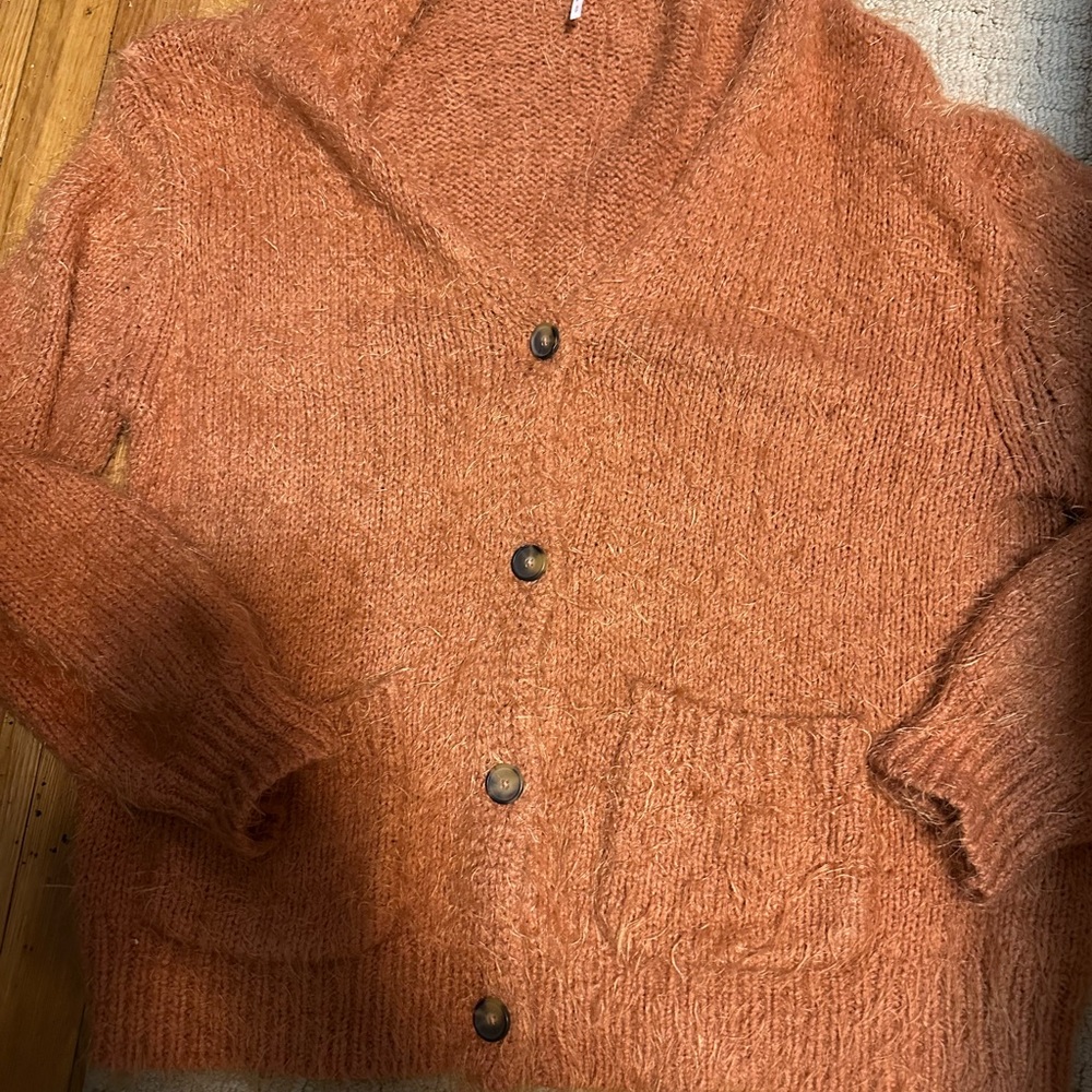 Cozy Orange Button-Up Cardigan Free People